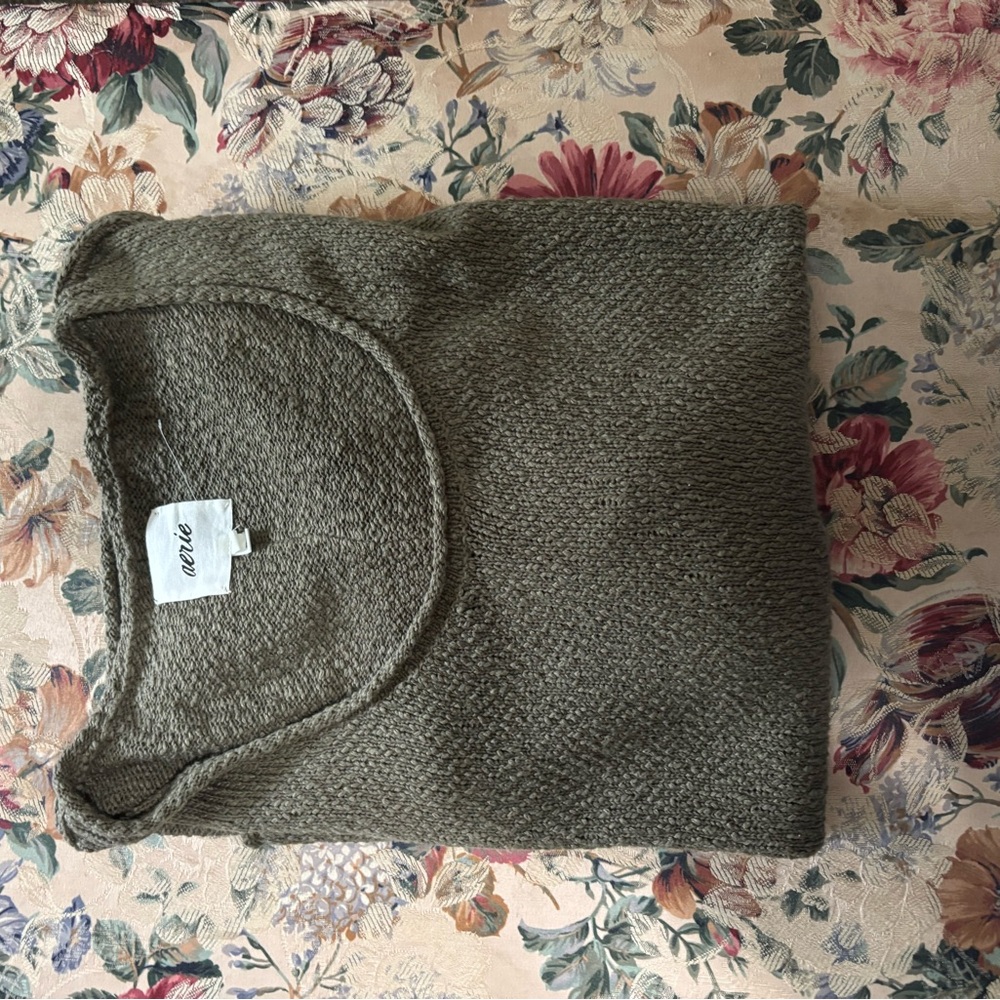 Aerie Olive Green Crew Neck Sweater